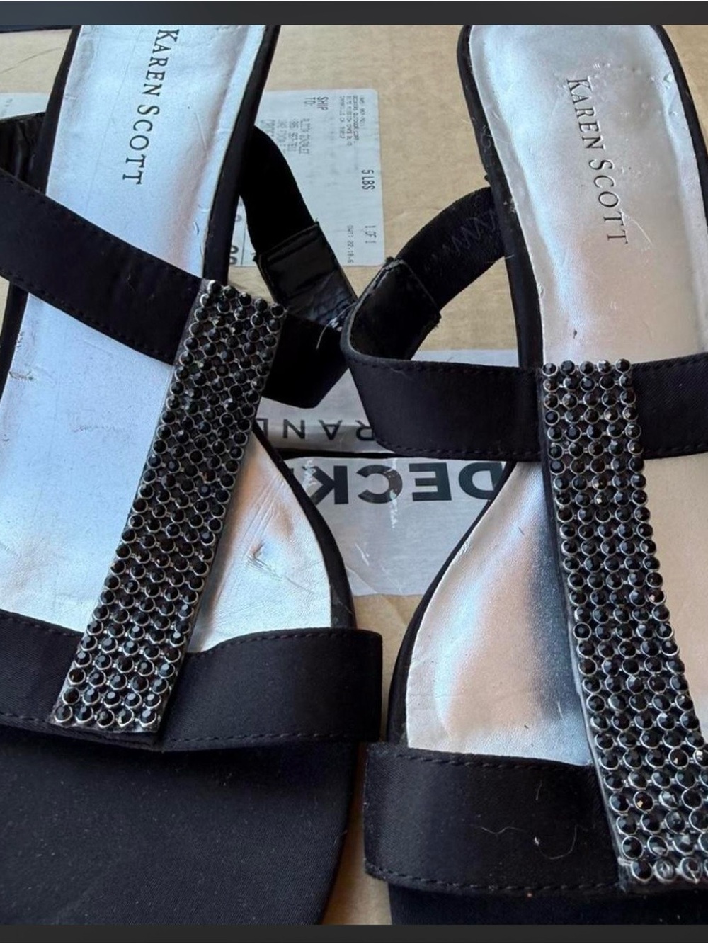 Karen Scott Black T-Strap Sandals with Rhinestone Accent